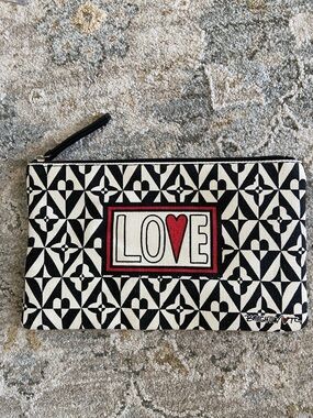 Brighton Black and White Geometric Pouch with Red Heart Accent